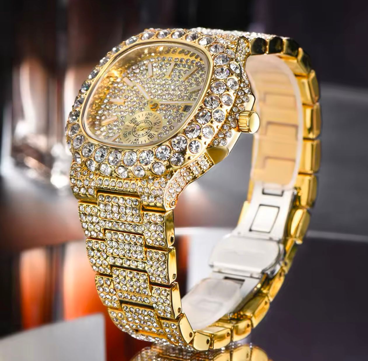24K Rose Square Iced Out Quartz Watch
