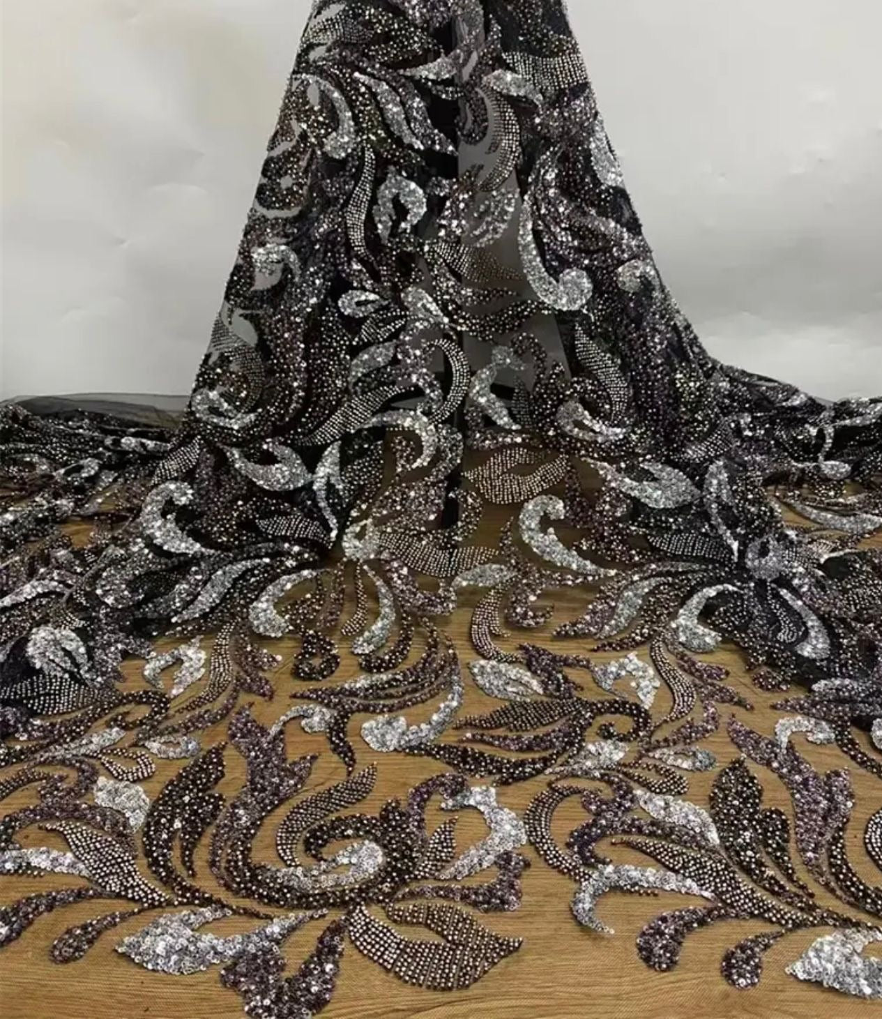 5 Yards of
High Quality Exquisite African Handmade Beaded Sequins Lace Fabric French Embroidery Lace Fabric
