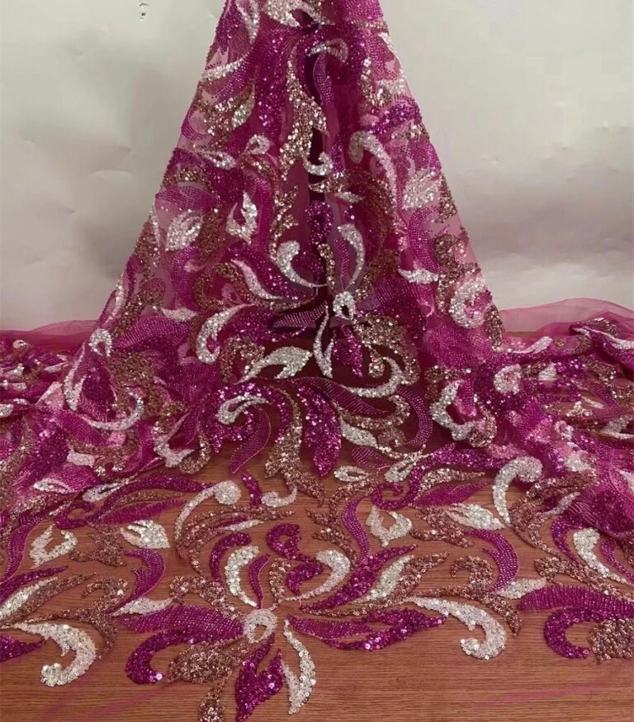 5 Yards of
High Quality Exquisite African Handmade Beaded Sequins Lace Fabric French Embroidery Lace Fabric
