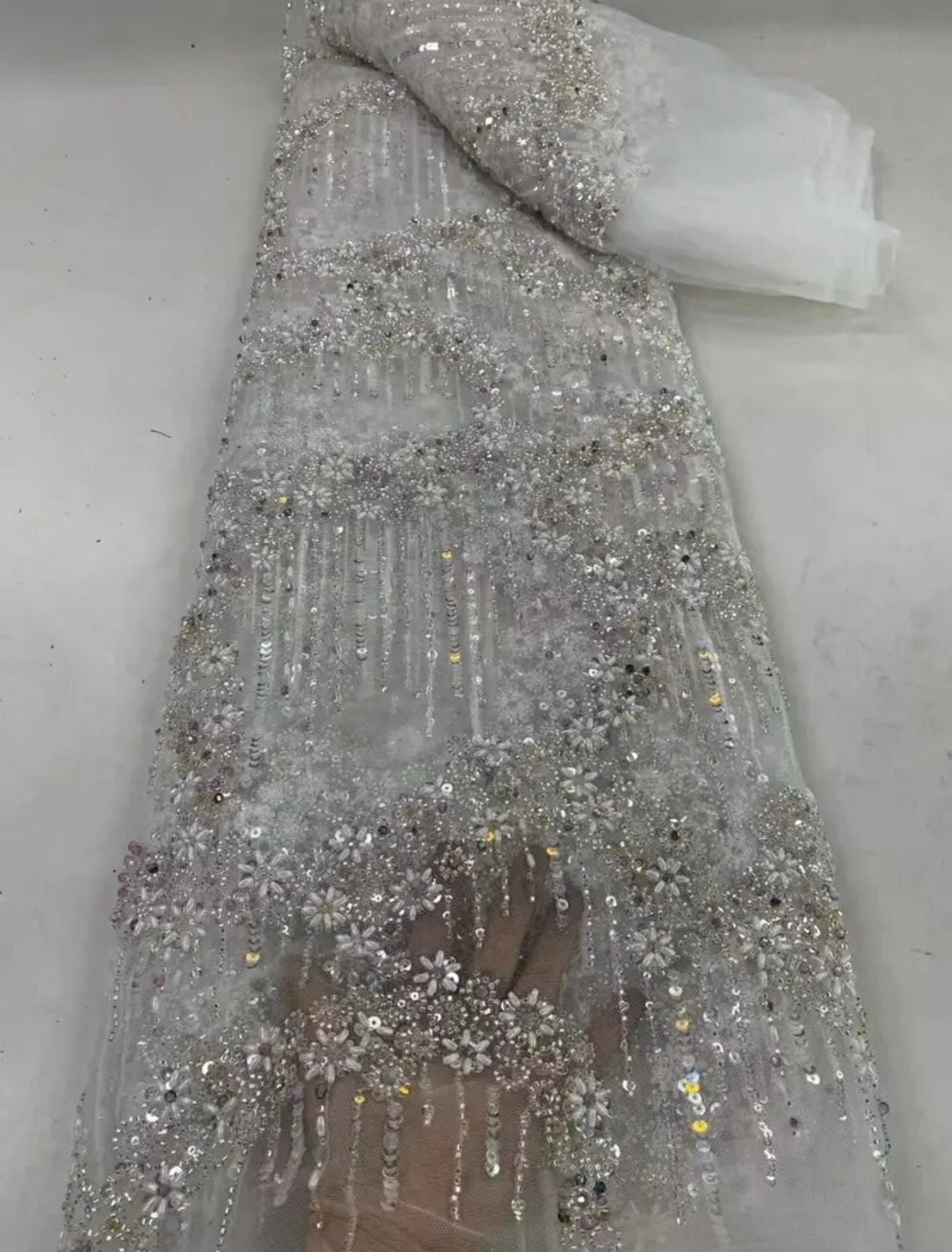 African Handmade Beaded Sequins Lace Fabric