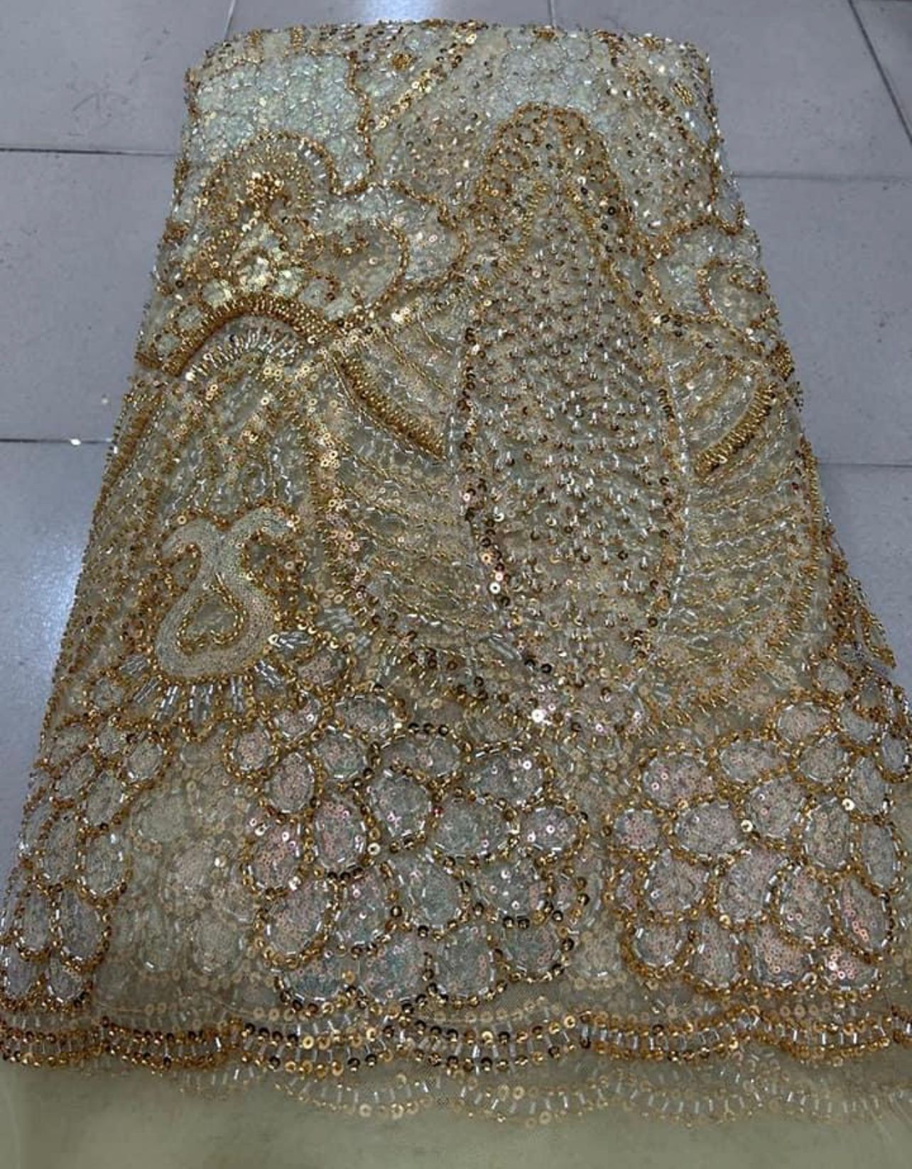 Thick African Handmade Beaded Sequins Lace Fabric