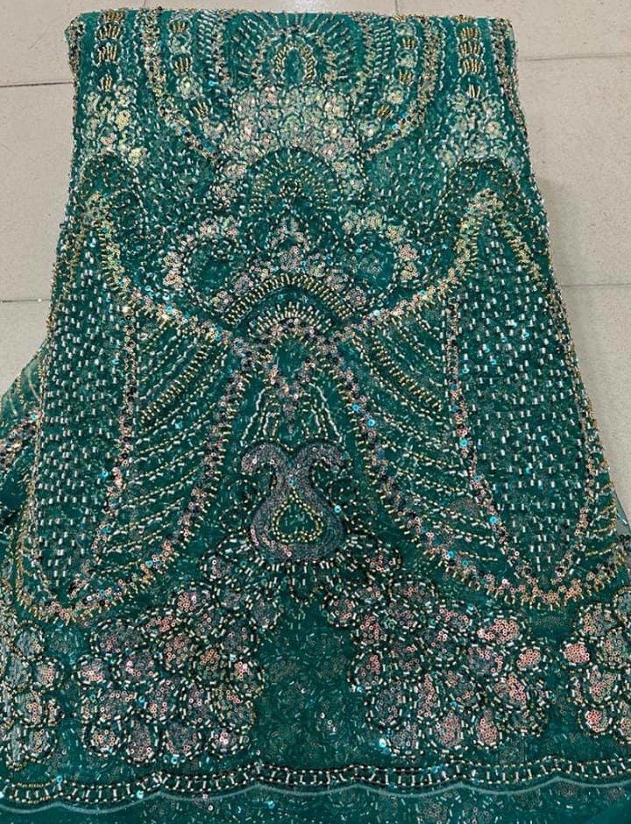 Thick African Handmade Beaded Sequins Lace Fabric