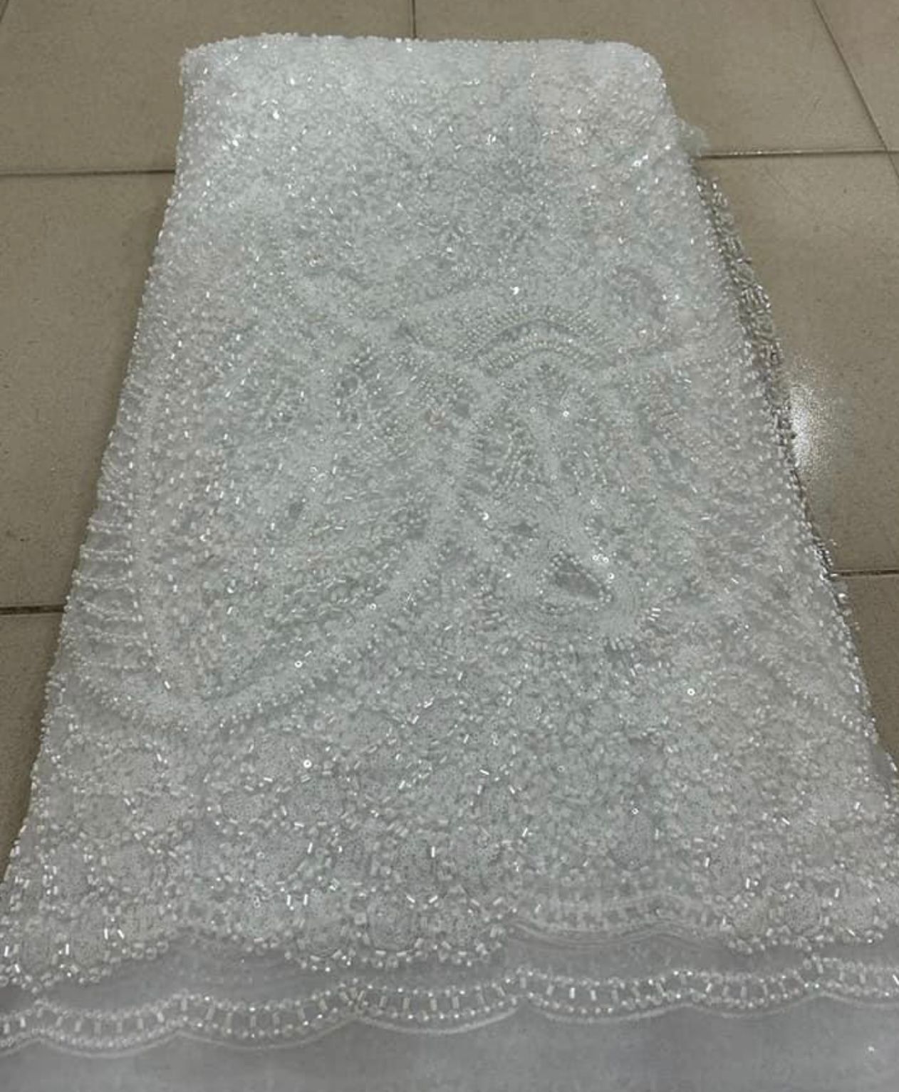 Thick African Handmade Beaded Sequins Lace Fabric