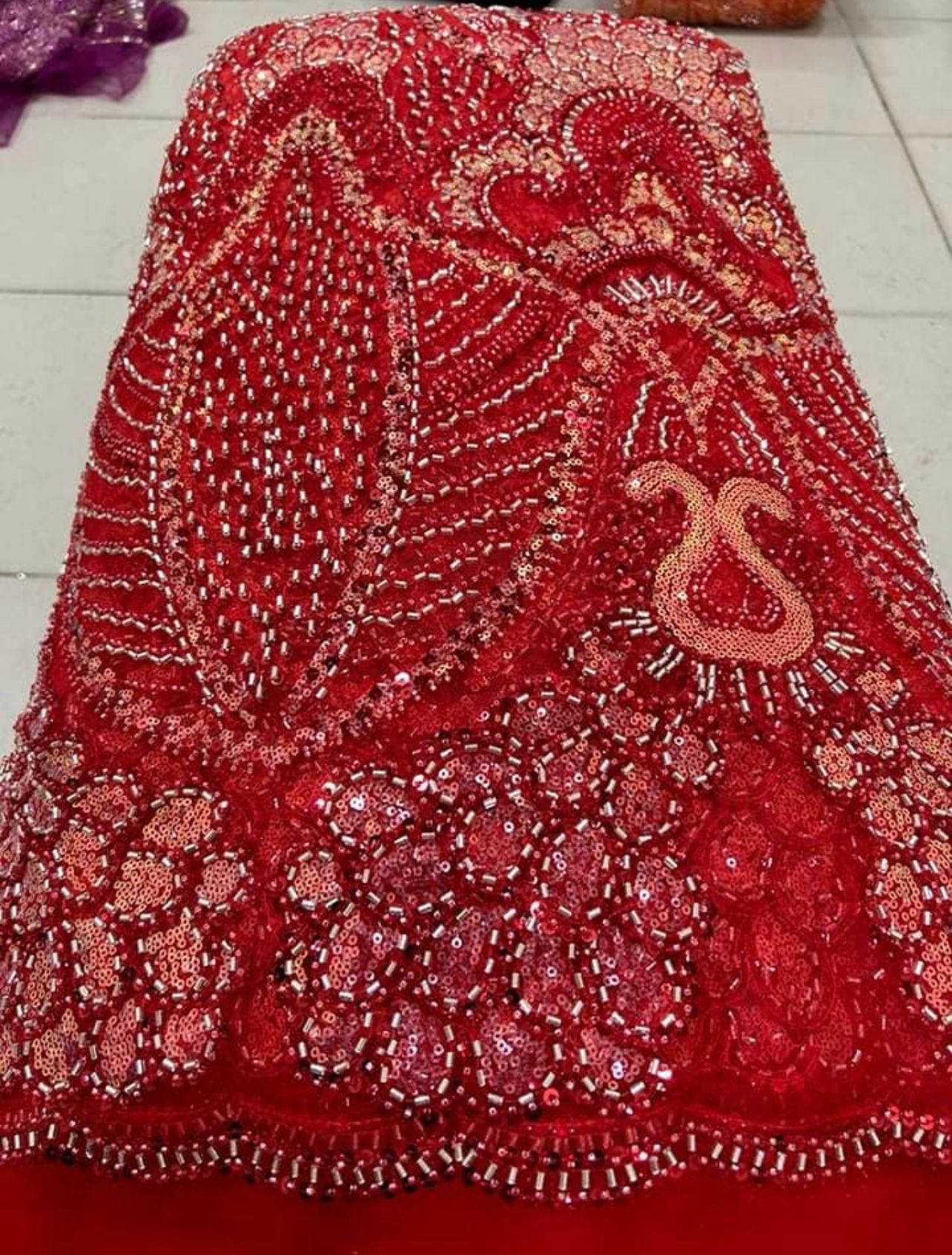Thick African Handmade Beaded Sequins Lace Fabric
